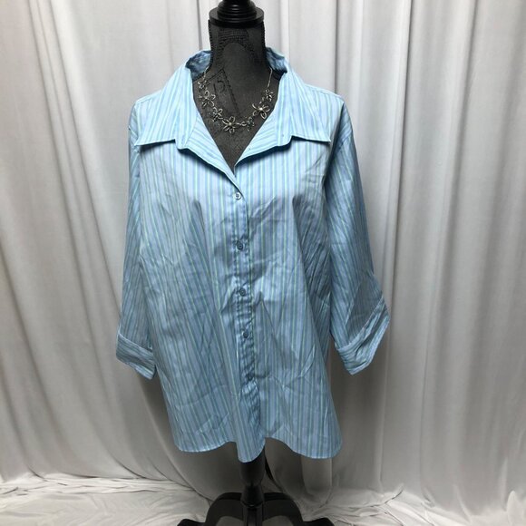 DCC Shirt Womens Size 30 - 32W 5X Blue Green Button Up Stretch Casual Blouse - Picture 1 of 7